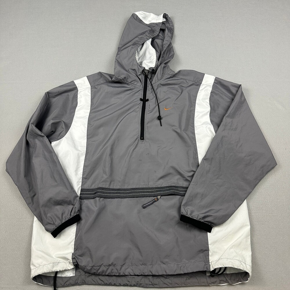 Vintage Nike Jacket Men XL Grey White Colorblock Hooded Pullover Windbreaker 90s